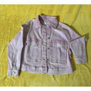 Celebrity Pink Women Jacket Acid Wash Denim Pink Button Front Trucker Jacket XS
